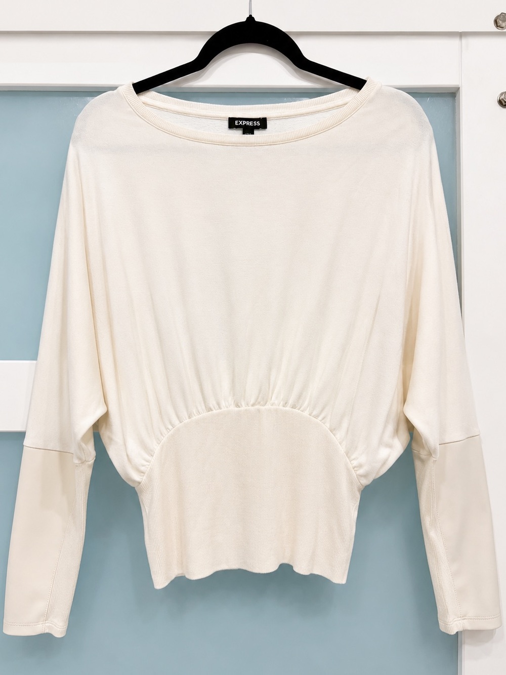 Express Ivory Dolman Top Faux Leather Sleeve Detail Size Small